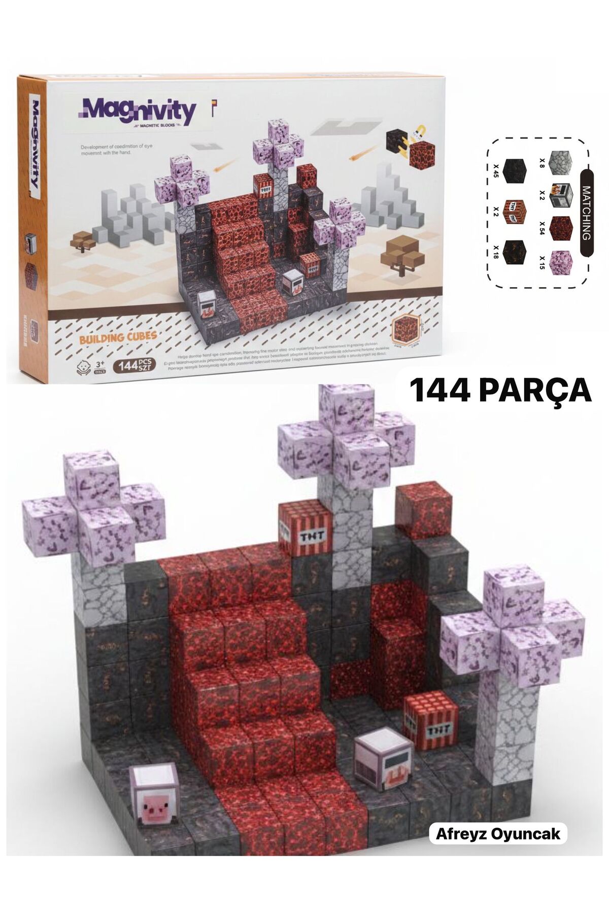 afreyz oyuncak Manyetik Yapı Blokları Minecraft Mıknatıslı 144 Parça ...