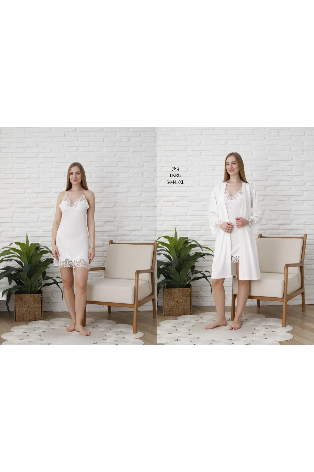 Espuar 789 Penye Pamuklu Rahat Dantelli Gecelik Sabahlık Takımı