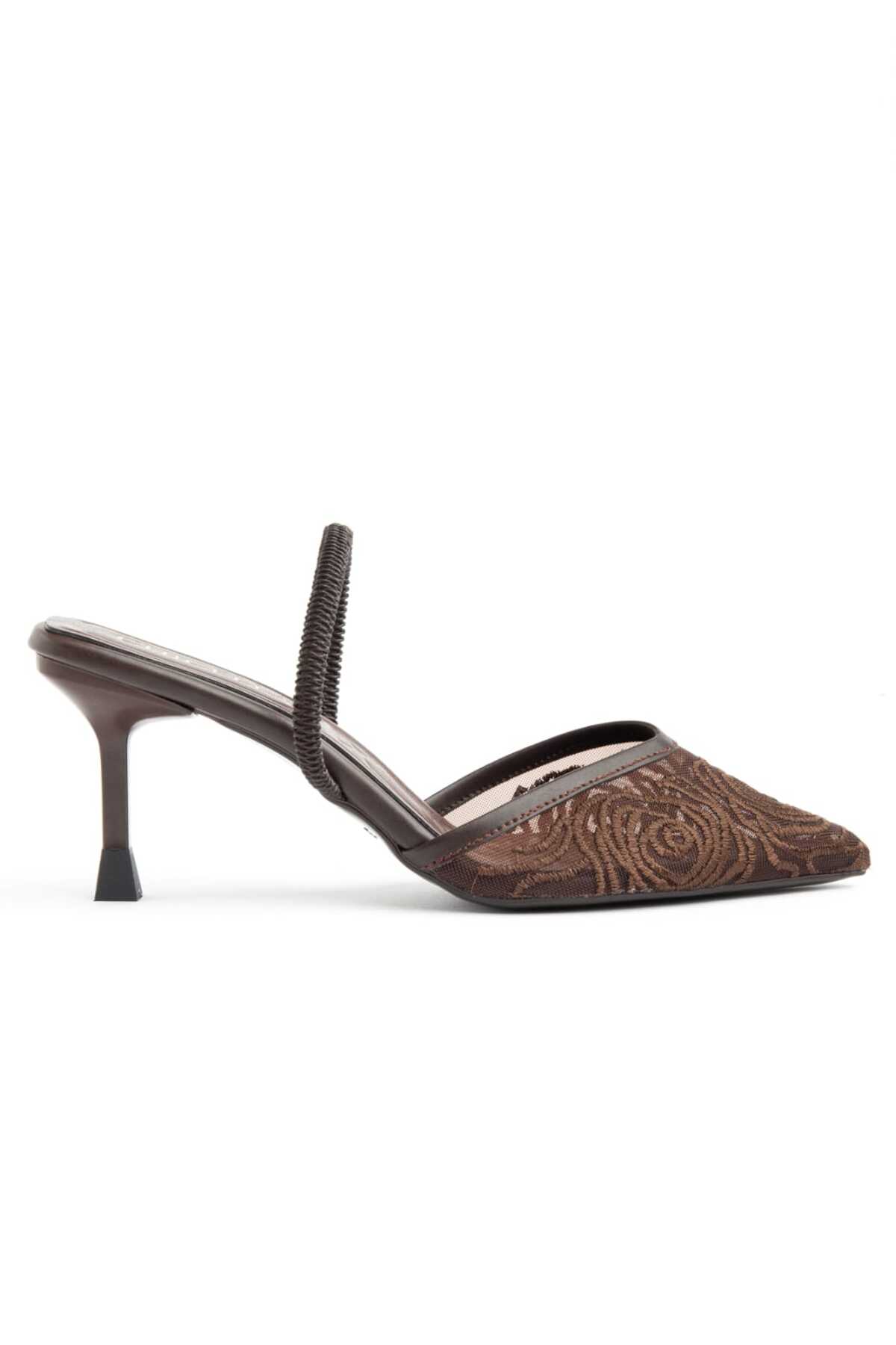 Sevilla Coffee Women's High Heels with Lace Detail