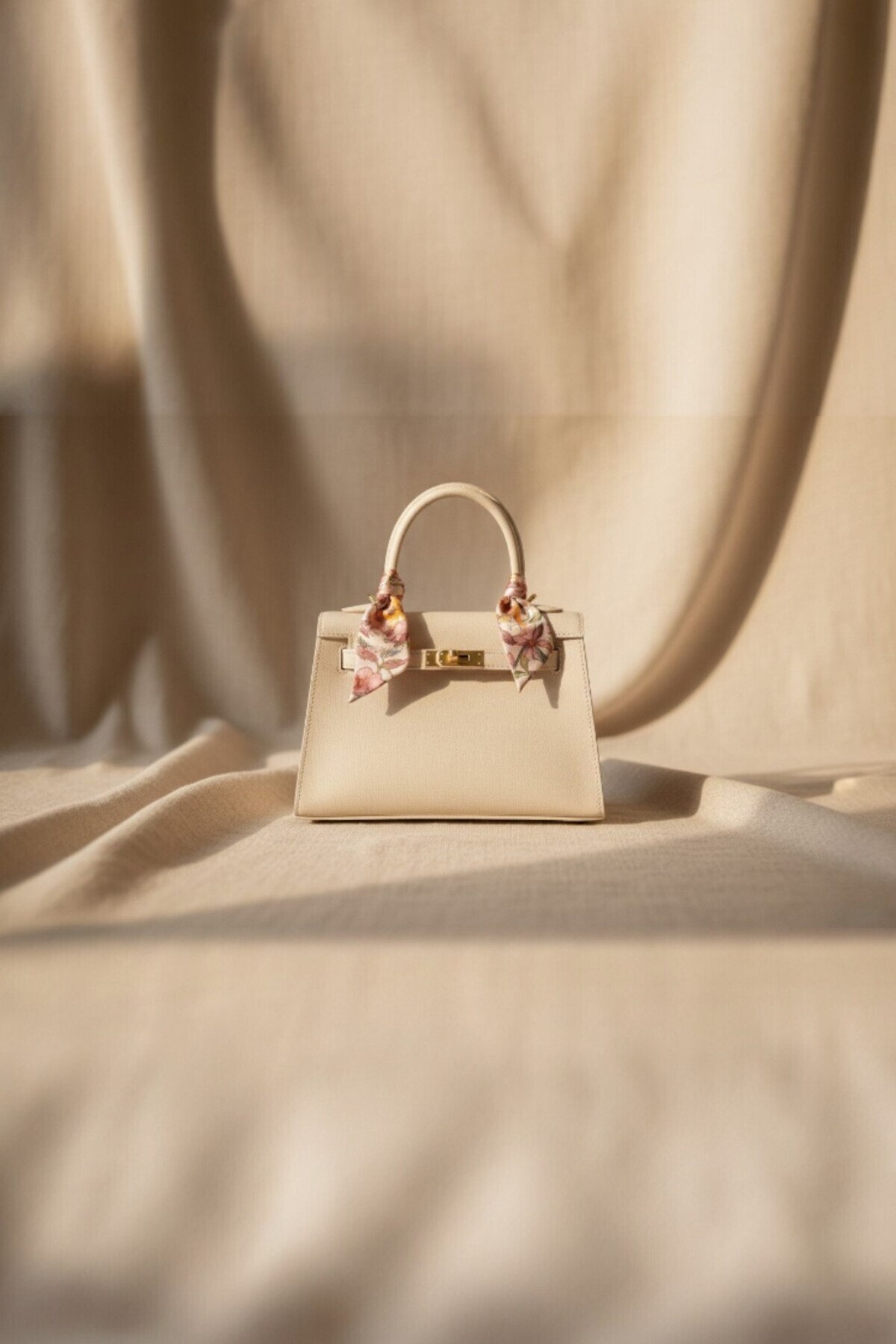 VELLABAGS Ecru Gold Lockable Scarf Strappy El & Shoulder Bag