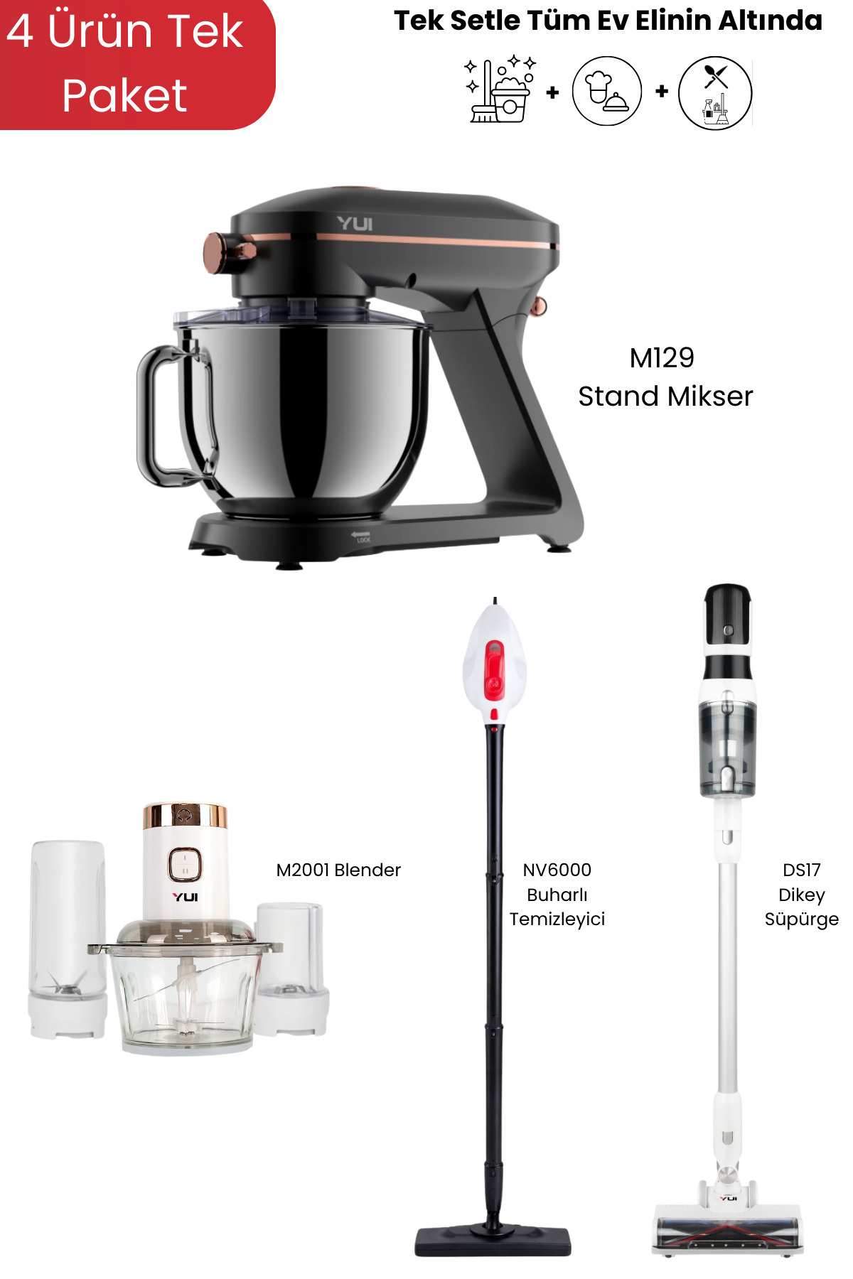 YU商品 Yui Çeyiz Paketi 4'lü Set – Stand Mikser, Blender, Dikey Süpürge