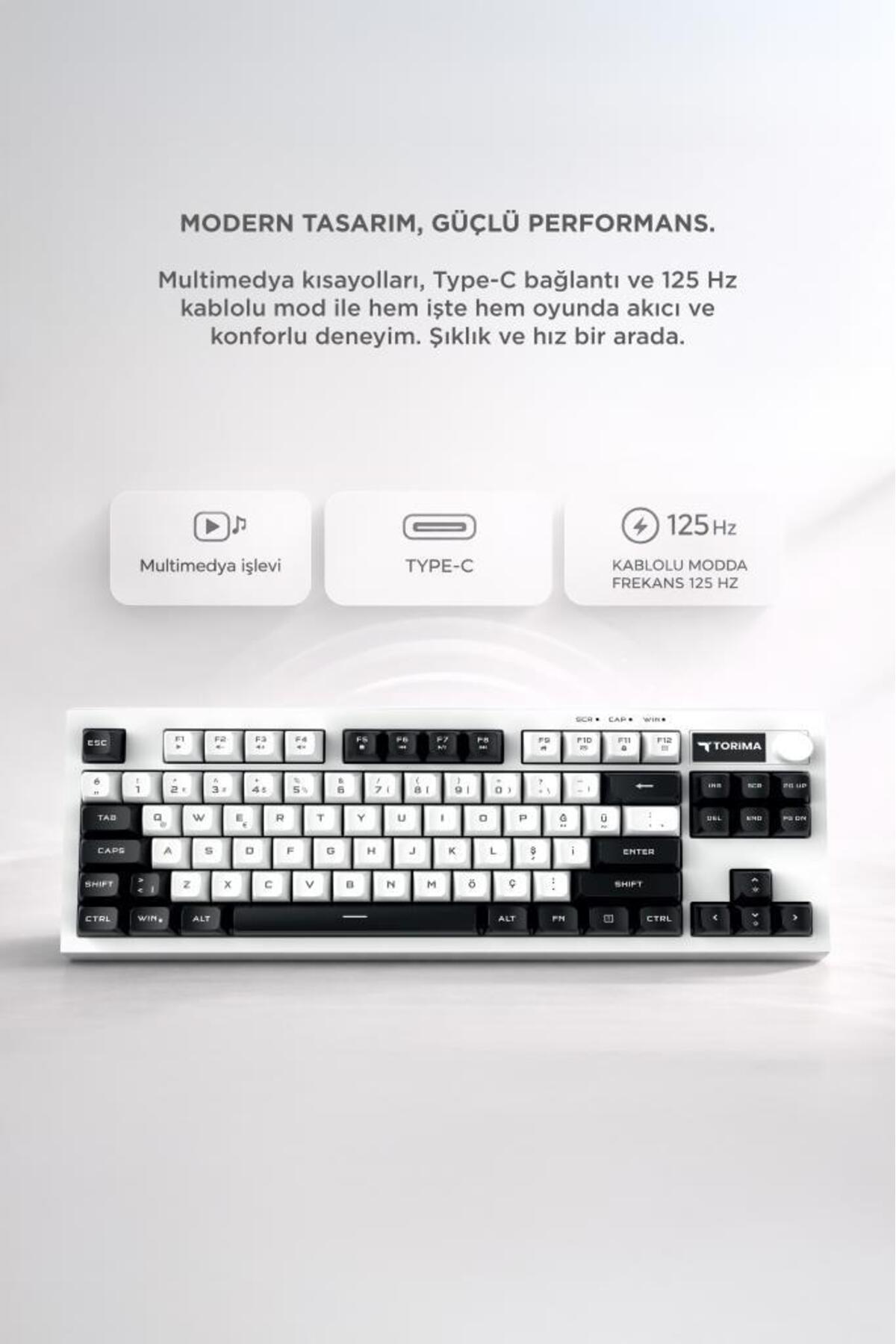 کیبورد کابلی RGB با نور پس‌زمینه و صدای کم Q مدل TK12 سیاه و سفید