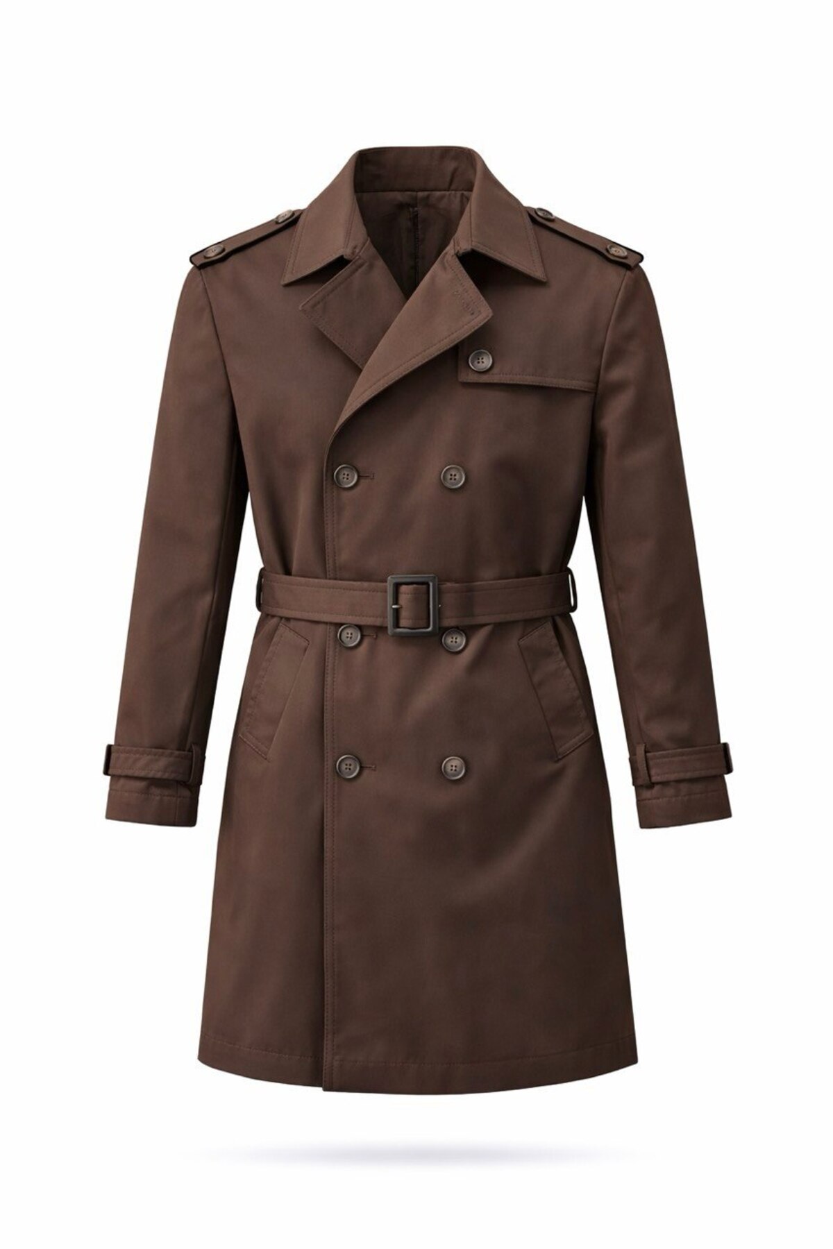 BASEL.CO  Erkek Premium Kuşaklı Kahve Trençkot - Tok Duruşlu ve İtalyan Kesim (100cm)