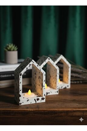 Art-ı Prime Dizayn Büyük Boy Ev Figürlü Beton Tealight Mum Ambians Obje -Bord...