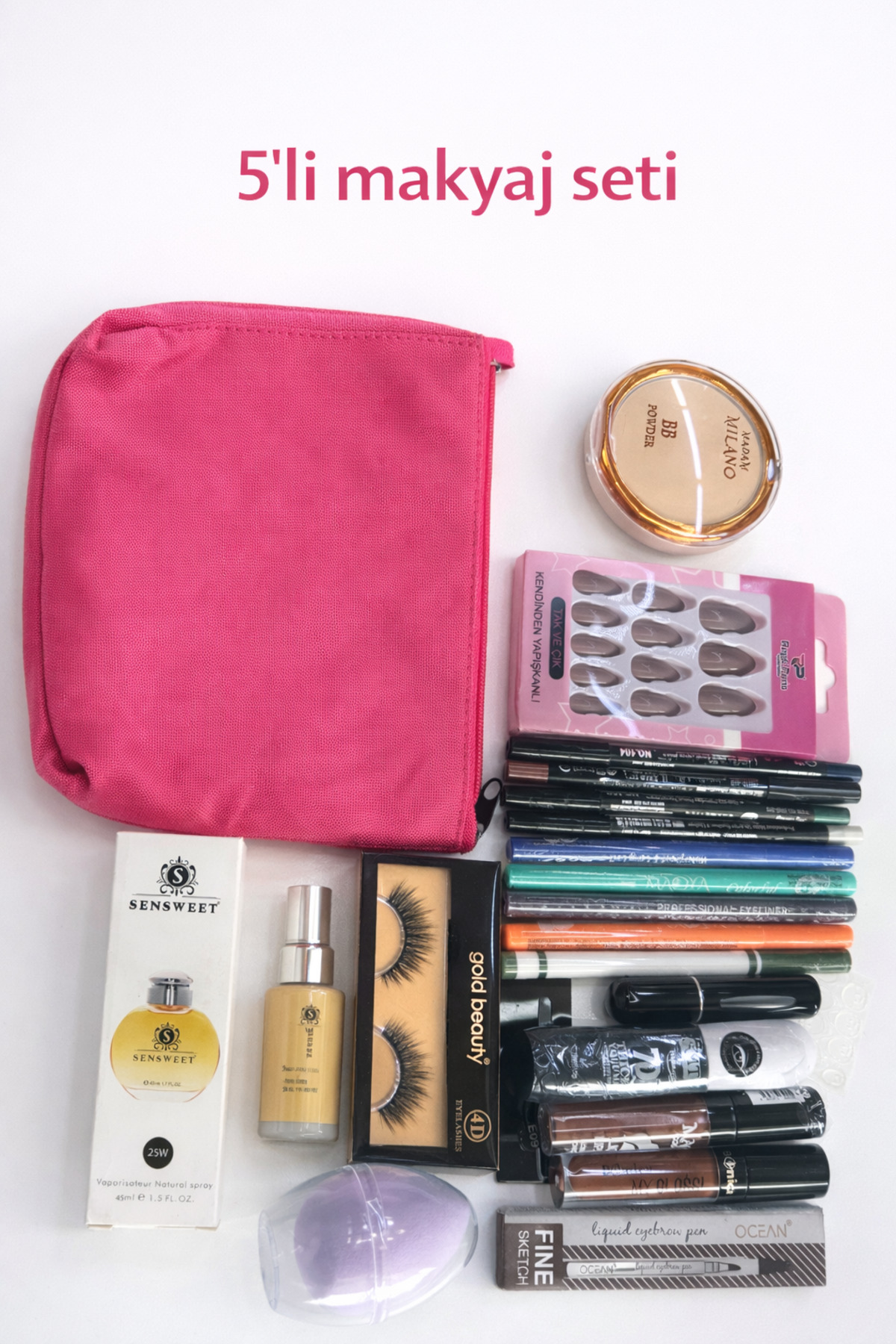 MAQYA Cosmetics KADINLARA ÖZEL 5 FARKLI ÜRÜN SÜPRİZ HEDİYE MAKYAJ SETİ/FAR/RUJ/GÖZ KALEMİ/MAKYAJ SÜNGERİ