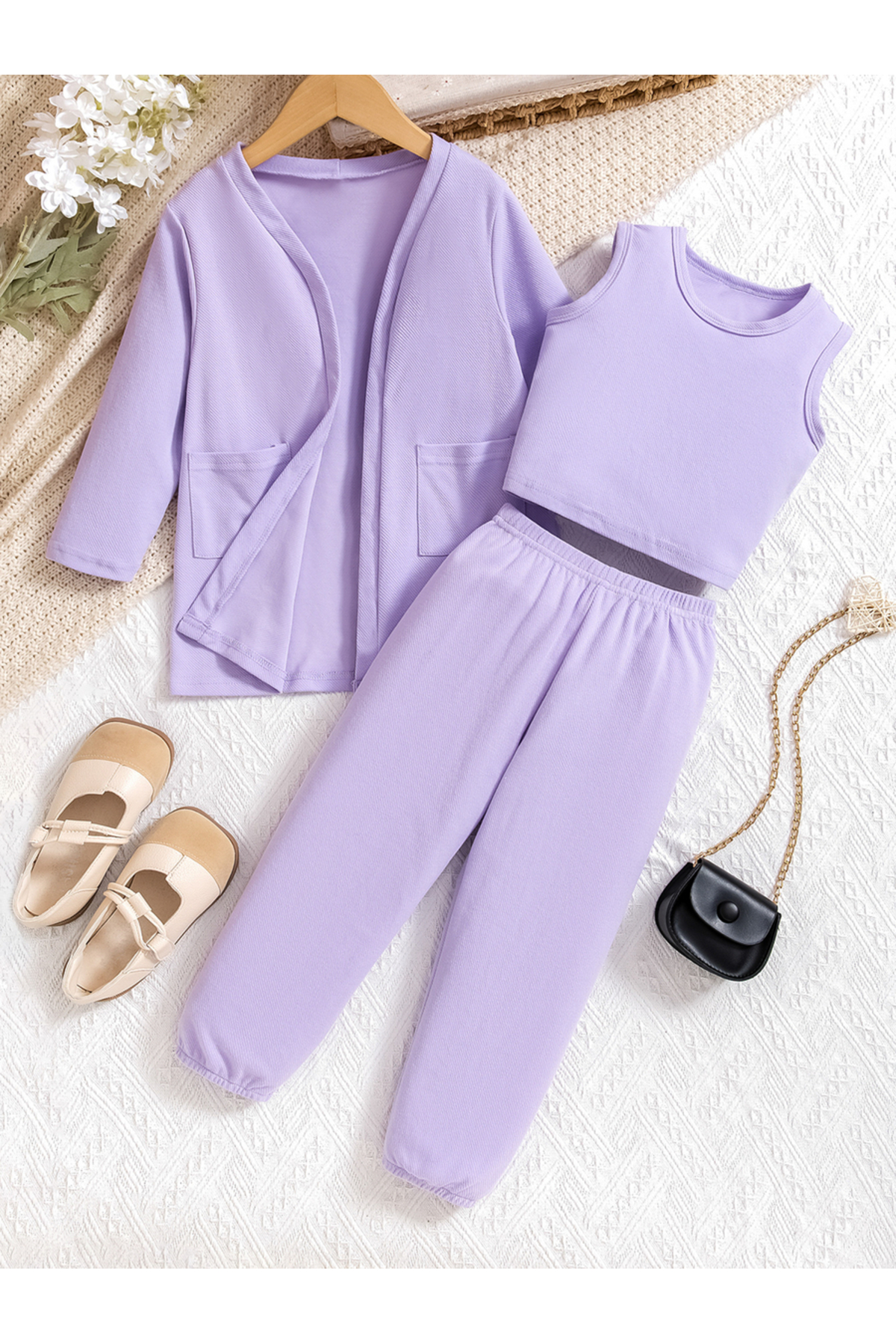Take Two By Styli Girls Lilac Tank with Joggers and Jackets Set