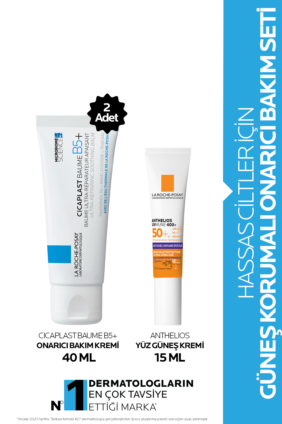 La Roche Posay Hassas Ciltler İçin Güneş Korumalı Onarıcı Bakım Seti: Cicaplast Baume 40mlX2 & Anthelios 15ml
