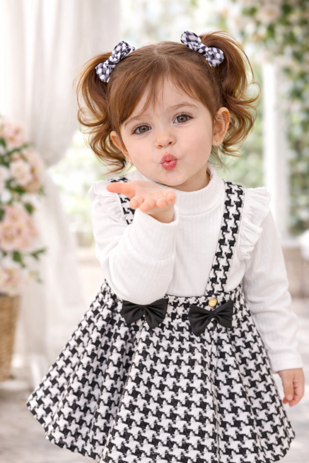 DUBAİ ÇOCUK Kız Bebek Salopet Elbise Takım Ayıcık Detaylı Kazayağı Desenli Jile Badi Kombin 6 Ay-3 Yaş fotoğrafı 2 (önizleme)