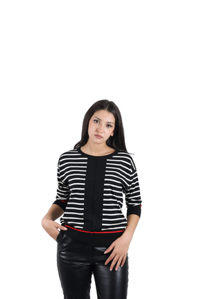 ON Ontriko Çizgili Bluz (Siyah/Beyaz)