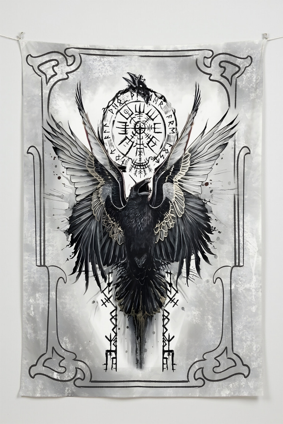 Nordic Raven Compass – Anime Movie CharacterThemed Quality Fabric, Room Decor Tapestry Tapestry Tapestry Tapestry