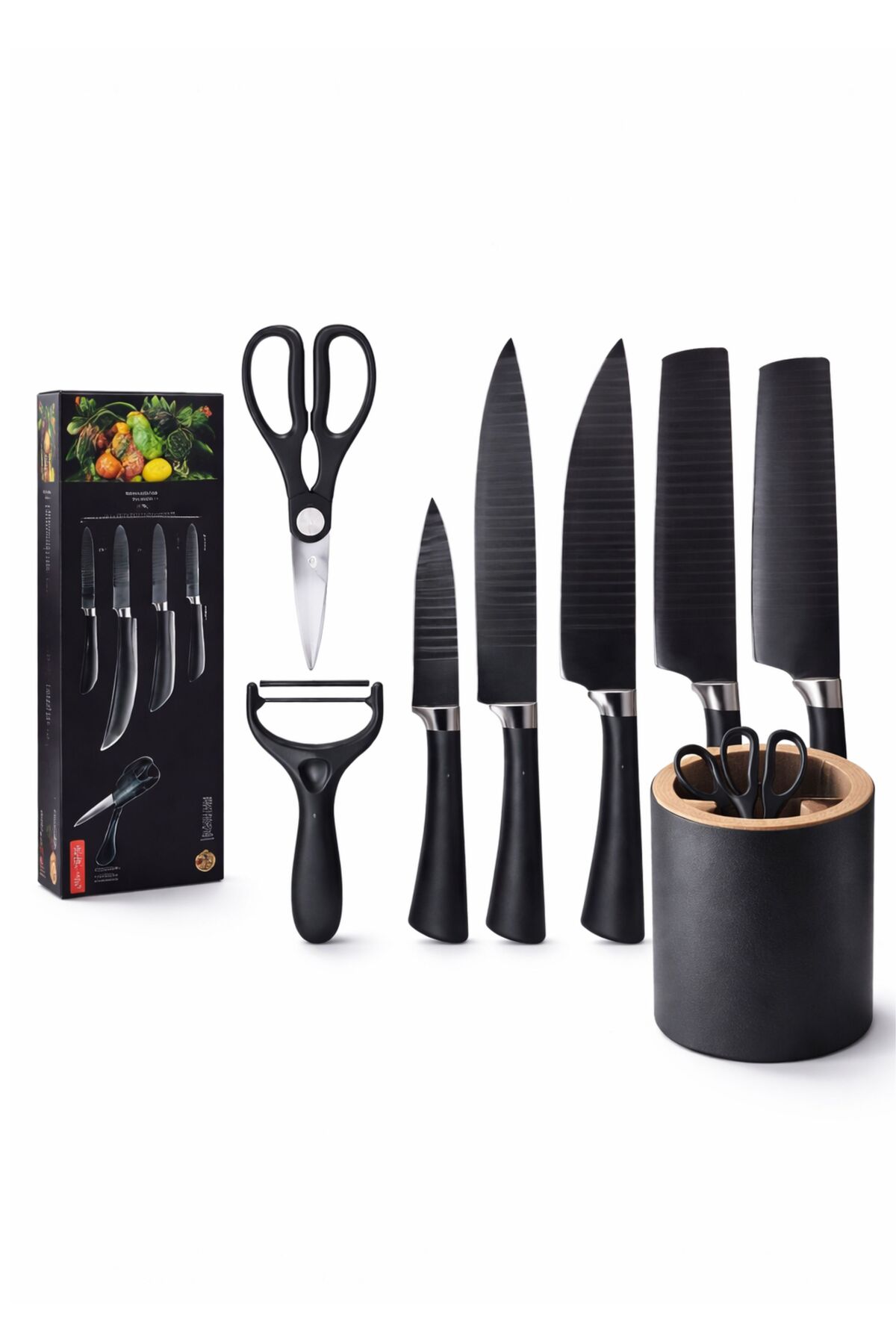 طقم سكاكين مطبخ احترافي مكون من 8 قطع مع مقص ومقشر...