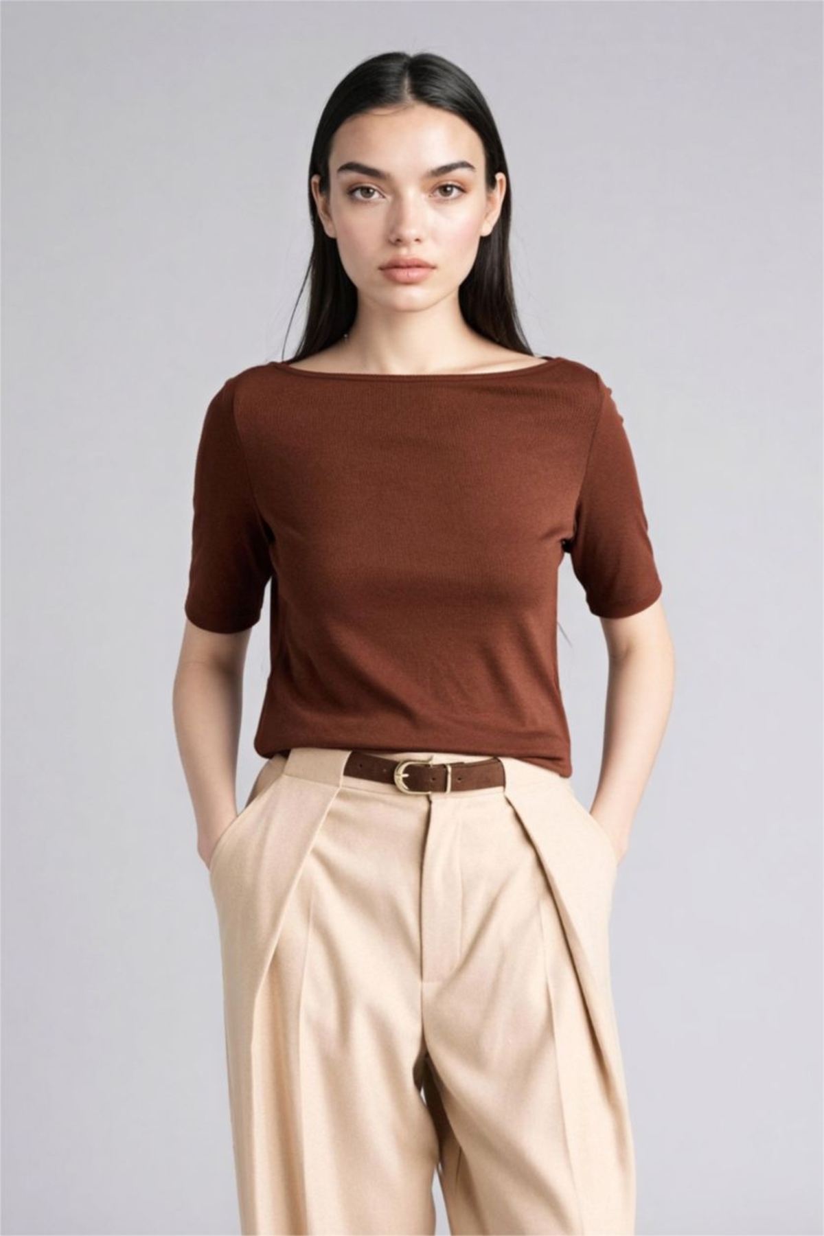 DeFacto Kadın T-shirt G9547AX/BN320 BROWN görsel 2