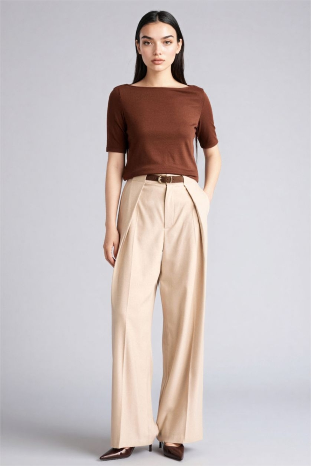 DeFacto Kadın T-shirt G9547AX/BN320 BROWN görsel 4