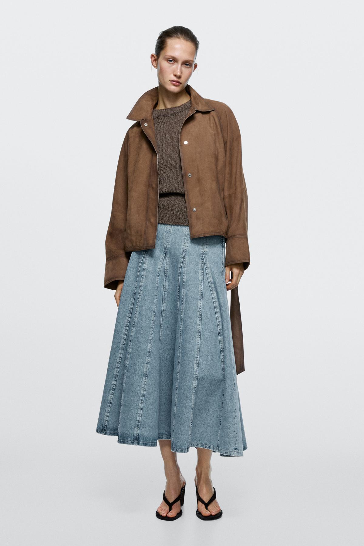 Massimo Dutti  Godet denim midi etek