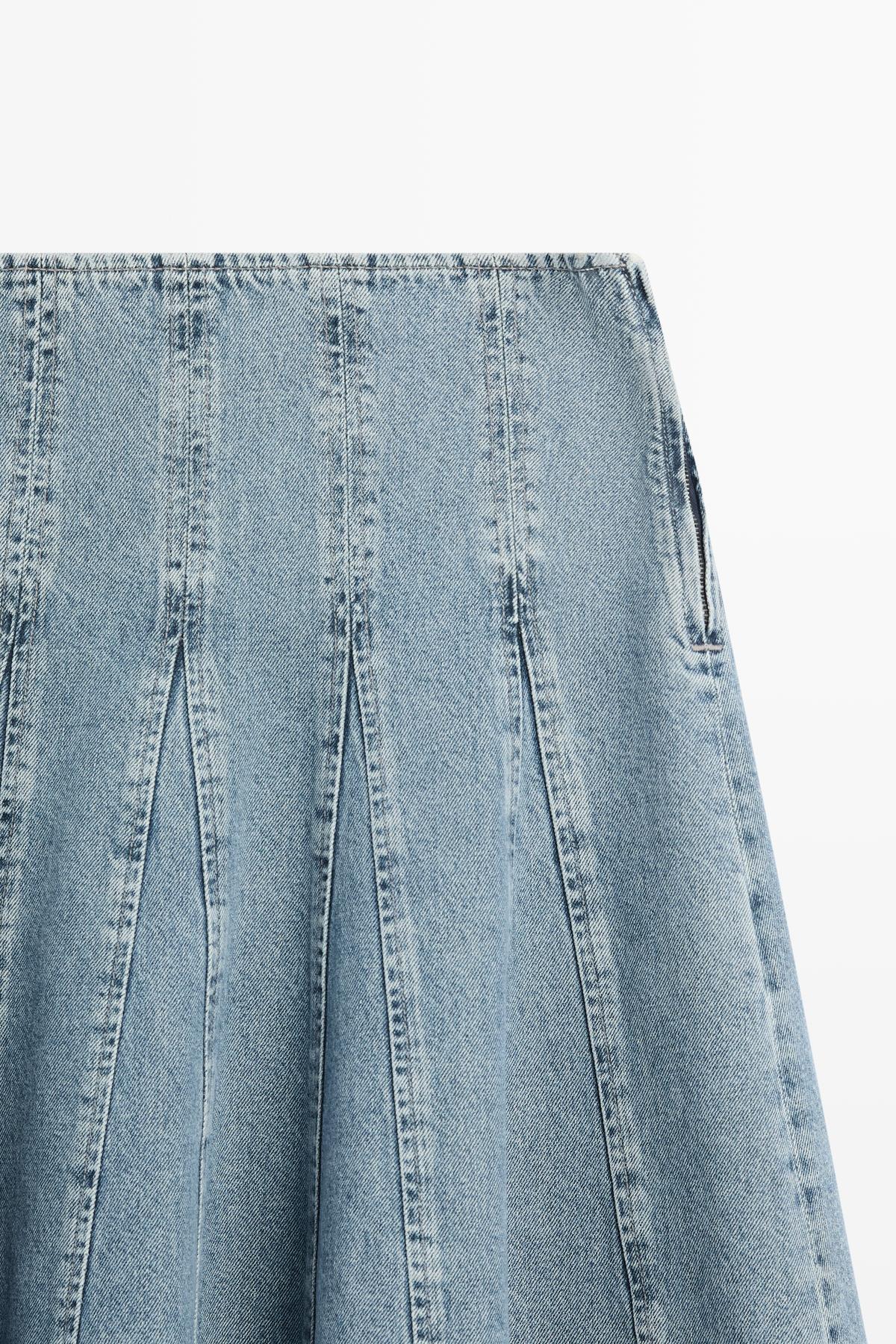 Massimo Dutti  Godet denim midi etek - Görsel 6