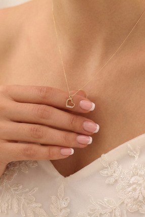 GençTaş Kuyumculuk 14 Ayar Altın Minimal Zirkon Taşlı Kadın Kalp Kolye