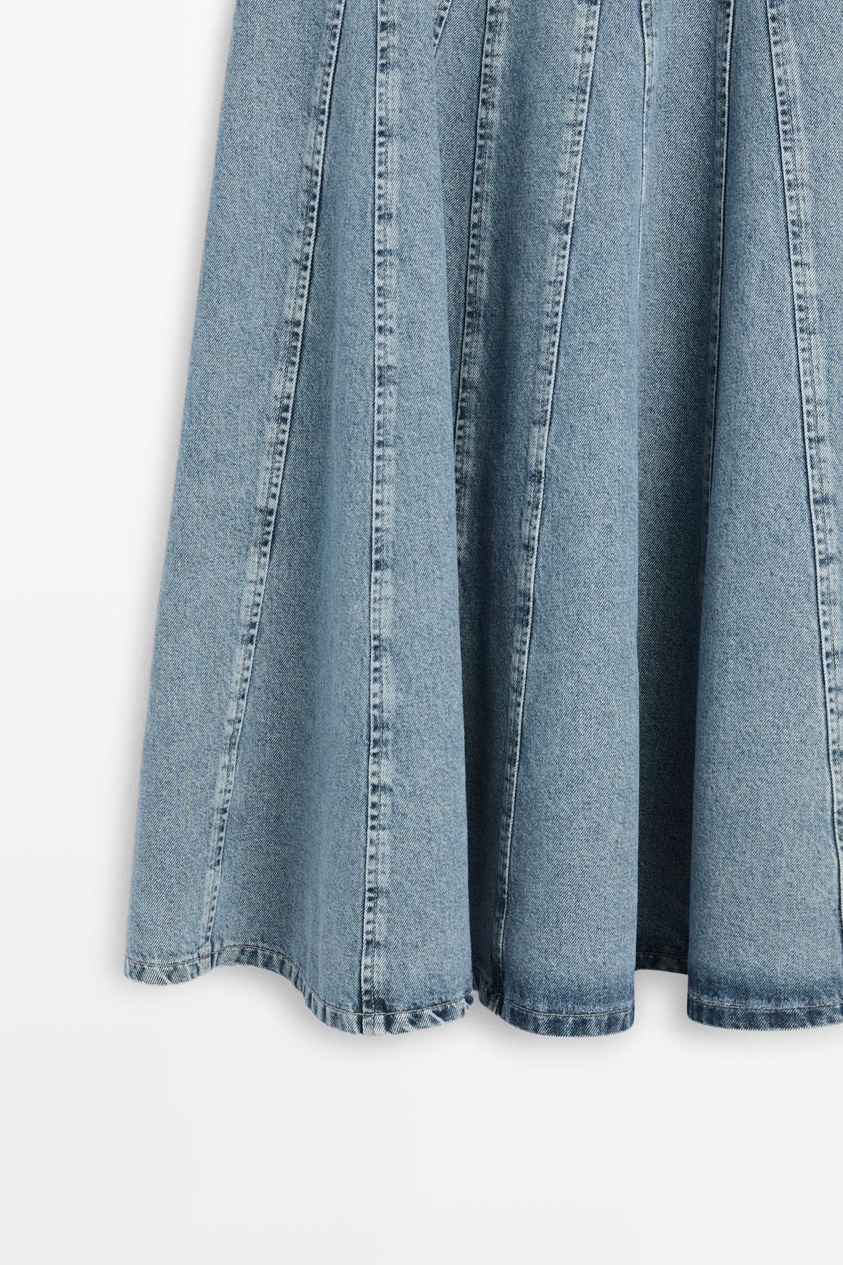 Massimo Dutti  Godet denim midi etek - Görsel 7