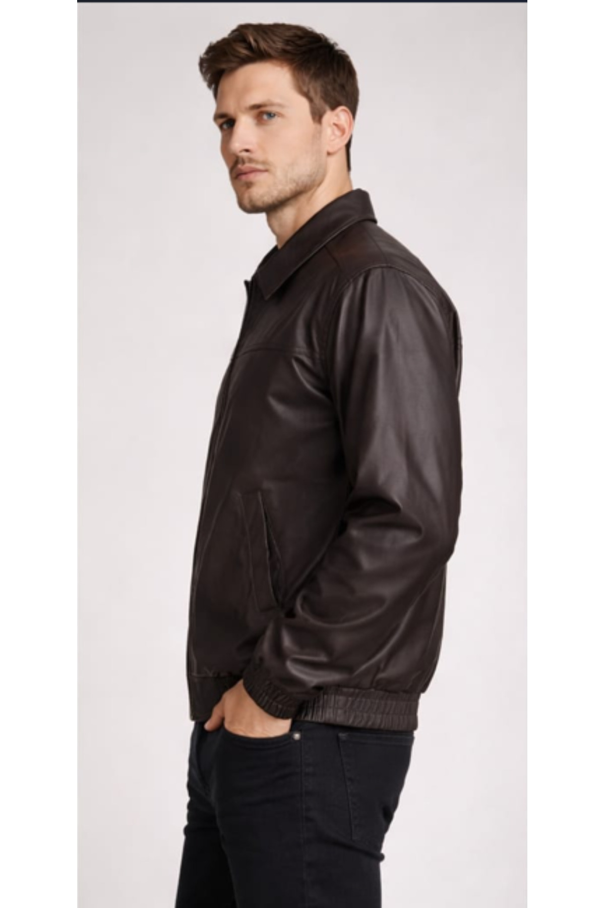 Rowsmen  Oversize Erkek KAHVERENGİ Deri Ceket - Görsel 3