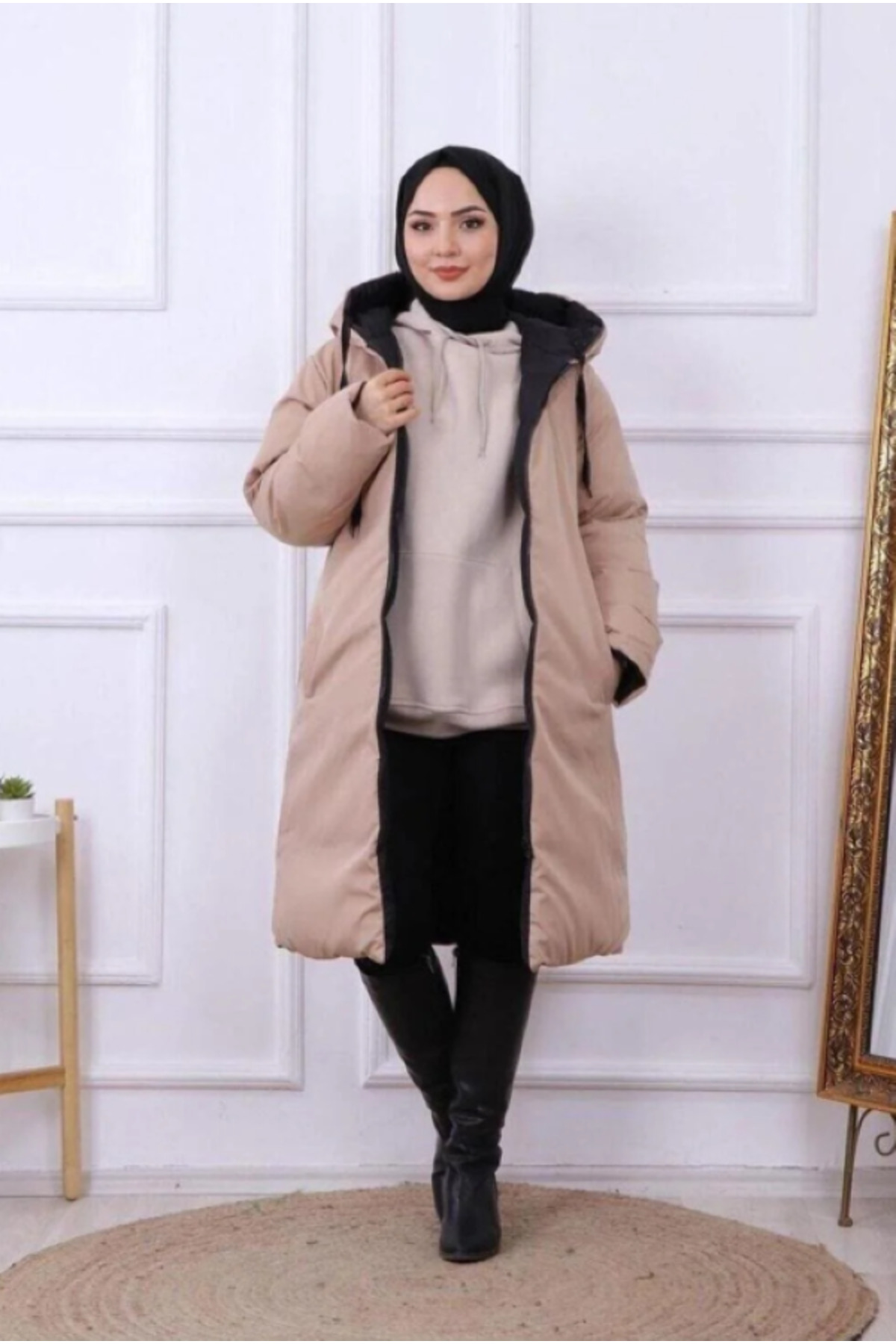 Rowsmen Kadın Çift Taraflı oversize Uzun Şişme Mont görsel 3