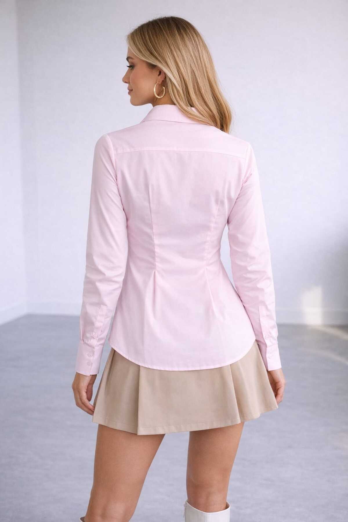 kikiriktekstil  10940 Kadın Bel Oturtmalı %100 Pamuk Gömlek - Görsel 3