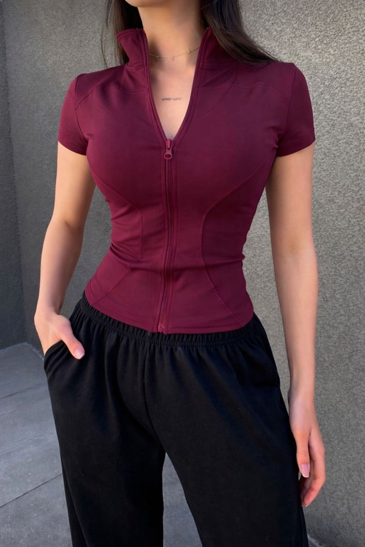 EDVESS Fermuarlı Estetik Crop T-shirt görsel 7