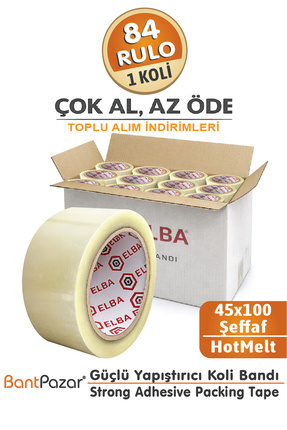 BantPazar 45x100 ELBA 84 ADET (1 KOLİ) Koli Bandı Şeffaf | Hotmelt Güçlü Yapı...