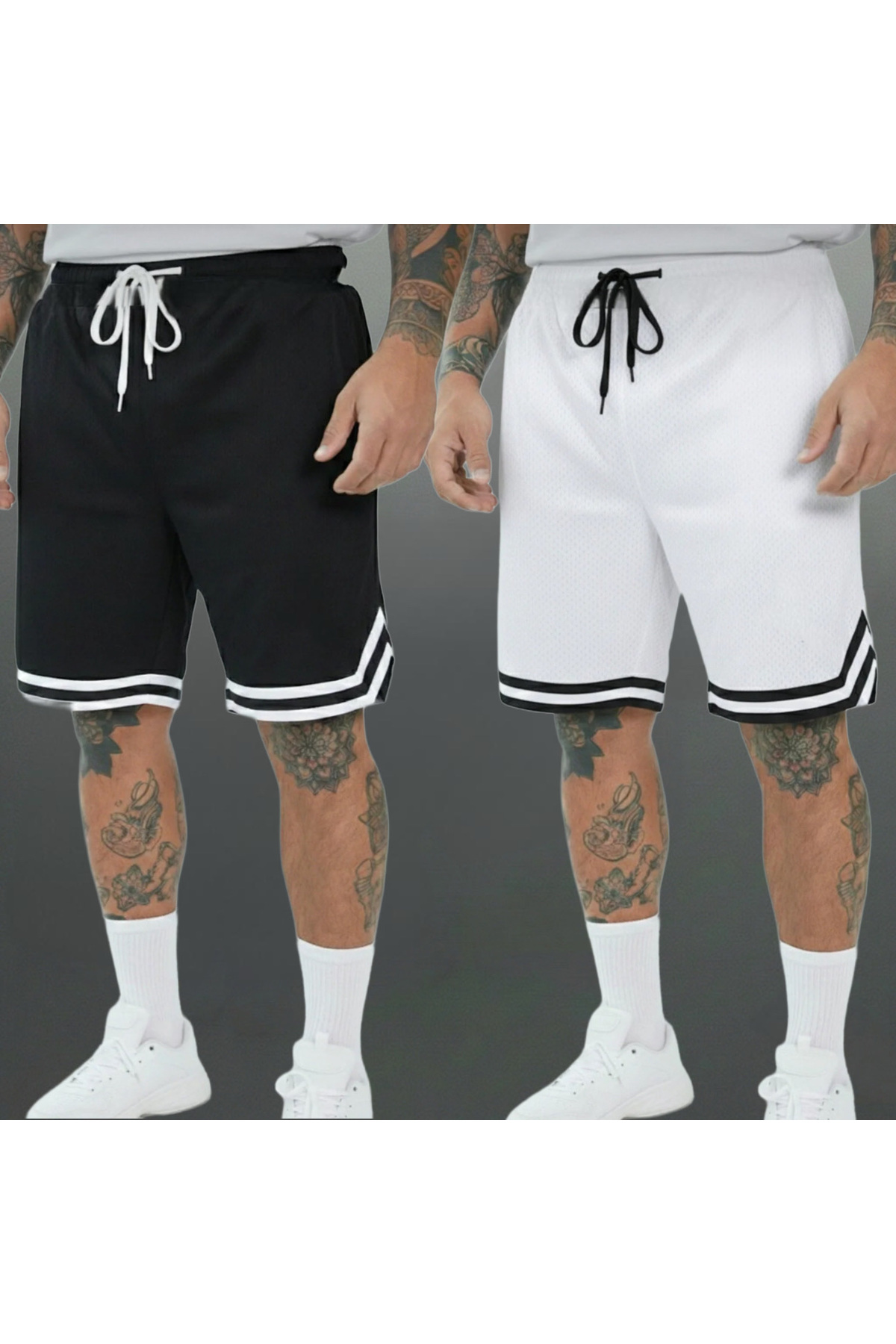 2026 Premium Vortex Fabric Casual- Sports -GYM Retro Style 2-Pack Black-Off-White Summer Shorts without Files