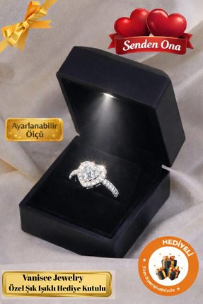 VANİSCE Işıklı Kutuda Kalpli Yüzük Ayarlanabilir Ciddi Ilişki Yüzüğü Pırlanta...