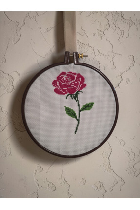 kanaviçe pembe gül el işi kasnak:19cm