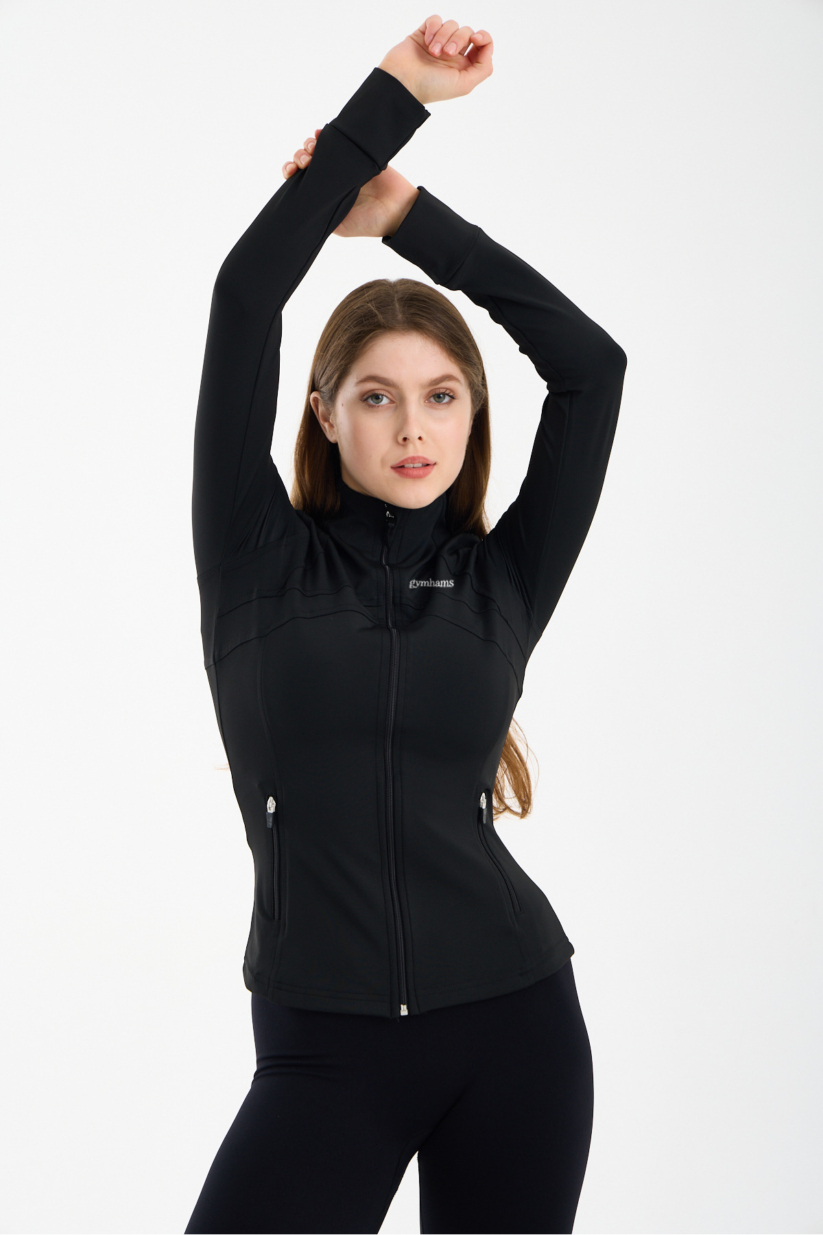 gymhams Siyah Kadın Premium Spor Ceket, Uzun Kollu, Fermuarlı, Yoga Pilates Fitness Koşu Antrenman Üstü