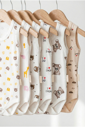 Noone 6'lı Paket %100 Pamuklu Fitilli Kaşkorse Kolsuz Çıtçıtlı Bebek Body Zıb...