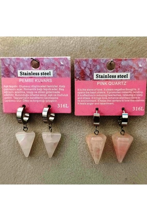 Çelik Doğal Taş Küpe 316L Pembe Kuvars