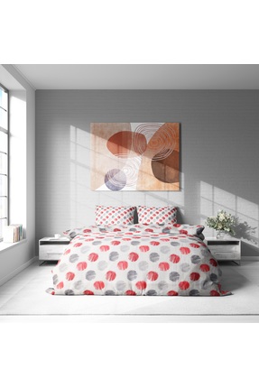 UrasHomeTR %100 Pamuk Çift Kişilik Nevresim 200x230 Kırmızı Gri Puantiyeli (Ç...