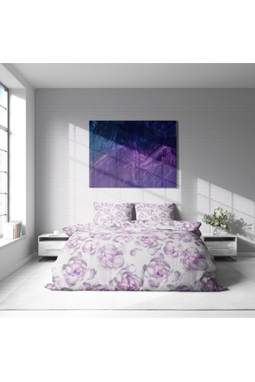 UrasHomeTR %100 Pamuk Çift Kişilik Nevresim 200x230 Lila Gül Desenli (Çarşafsız)