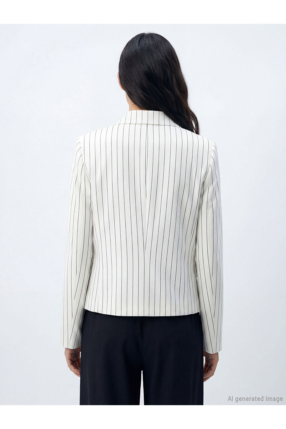 LC Waikiki  ESVAB • Modern & Seçkin Kruvaze Roba Yaka Çizgili Kadın Blazer Ceket - Görsel 6