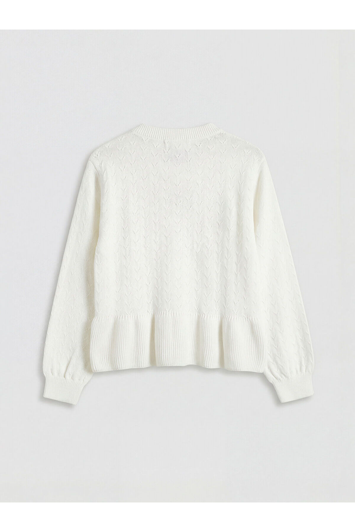 LC Waikiki Ekru Nakışlı Bisiklet Yaka Kız Çocuk Triko Hırka fotoğrafı 2 (önizleme)