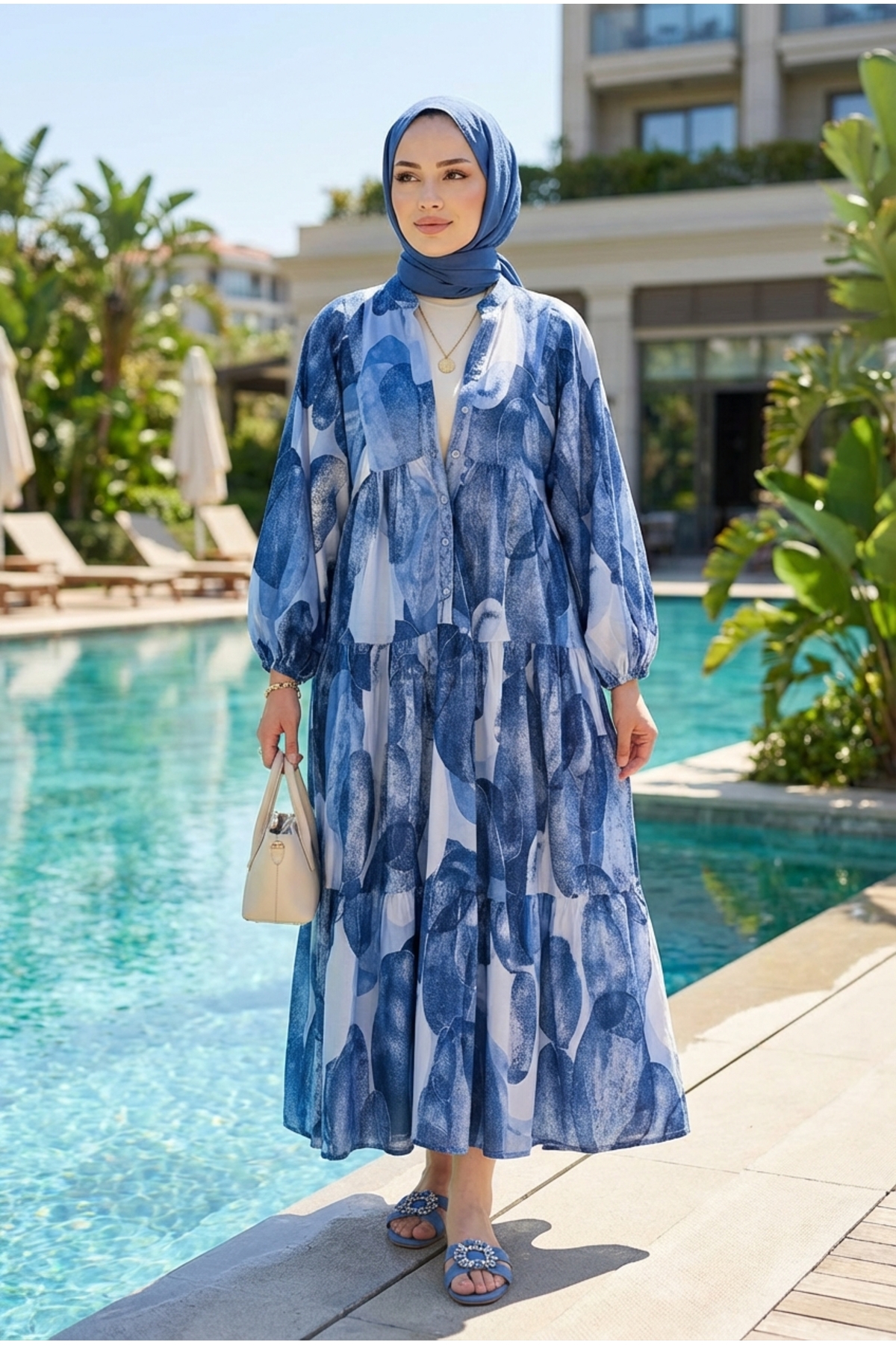 Kirazca Butik  Kadın Renkli Desenli Yazlık Tesettür Uzun Elbise - Görsel 2