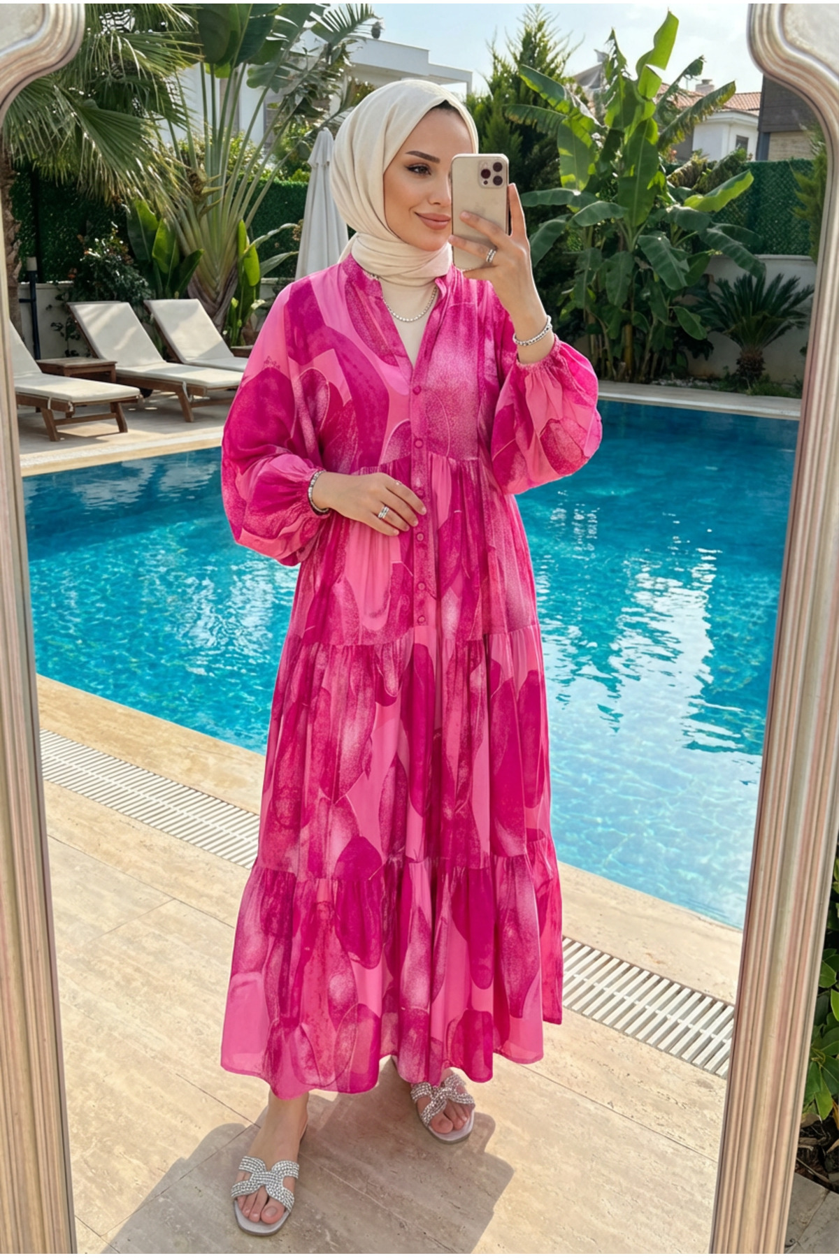 Kirazca Butik  Kadın Renkli Desenli Yazlık Tesettür Uzun Elbise - Görsel 3