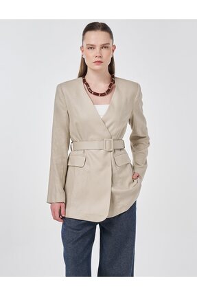 Kayra Kemer Detaylı Lyocell Keten Ceket Koyu Kahve