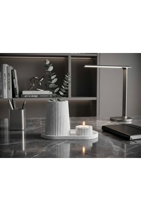 Helis Craft Mermer Görünümlü 3'lü Dekoratif Set: Sunum Tabağı, Vazo ve Tealig...