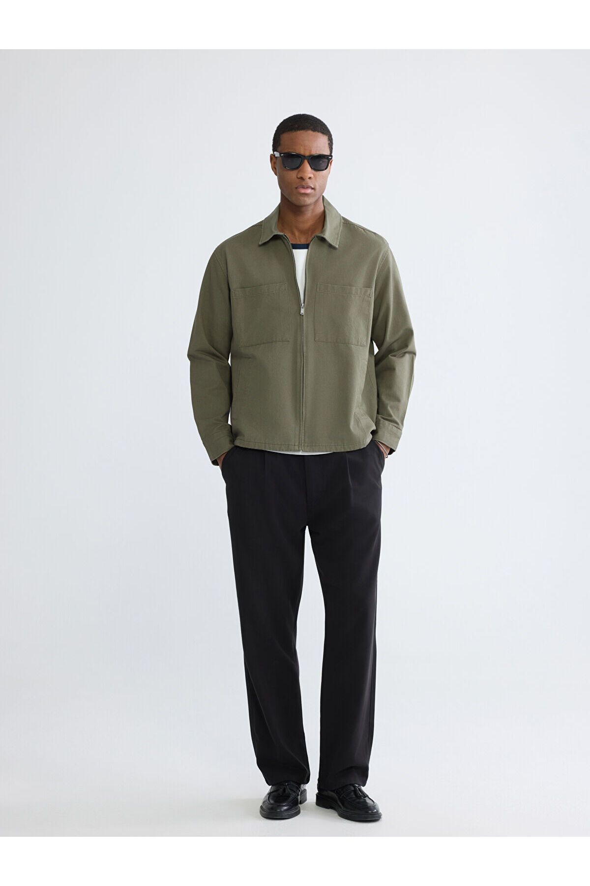 LC Waikiki Elsiva Collection Haki Loose Fit Erkek Gabardin Gömlek Ceket görsel 2