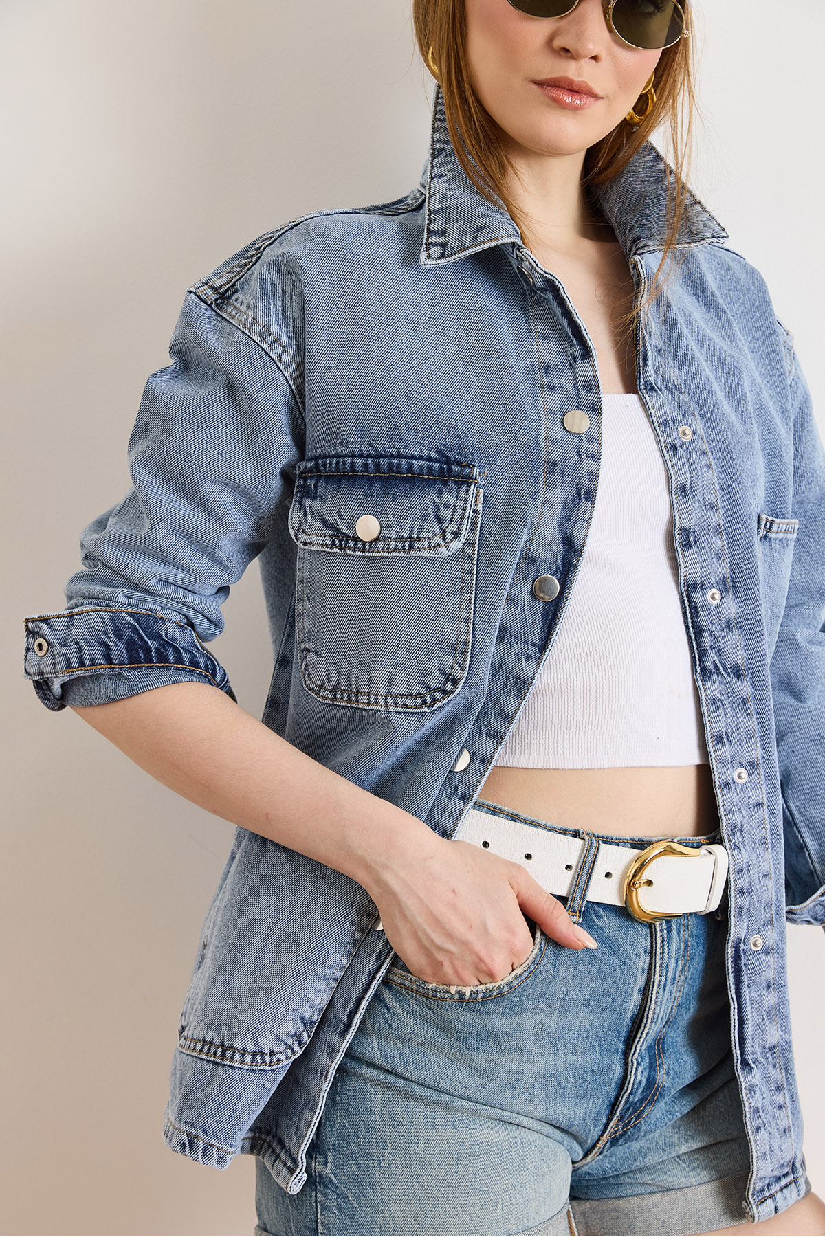 Olalook  Kadın Açık Mavi 4 Cepli Tok Denim Ceket CKT-19000510 - Görsel 3