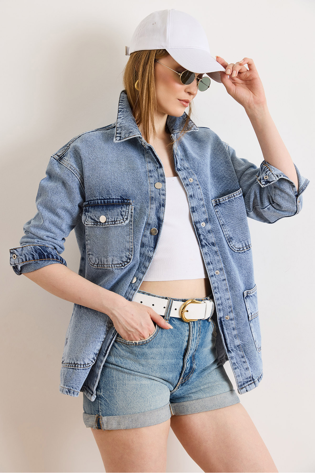 Olalook  Kadın Açık Mavi 4 Cepli Tok Denim Ceket CKT-19000510 - Görsel 2