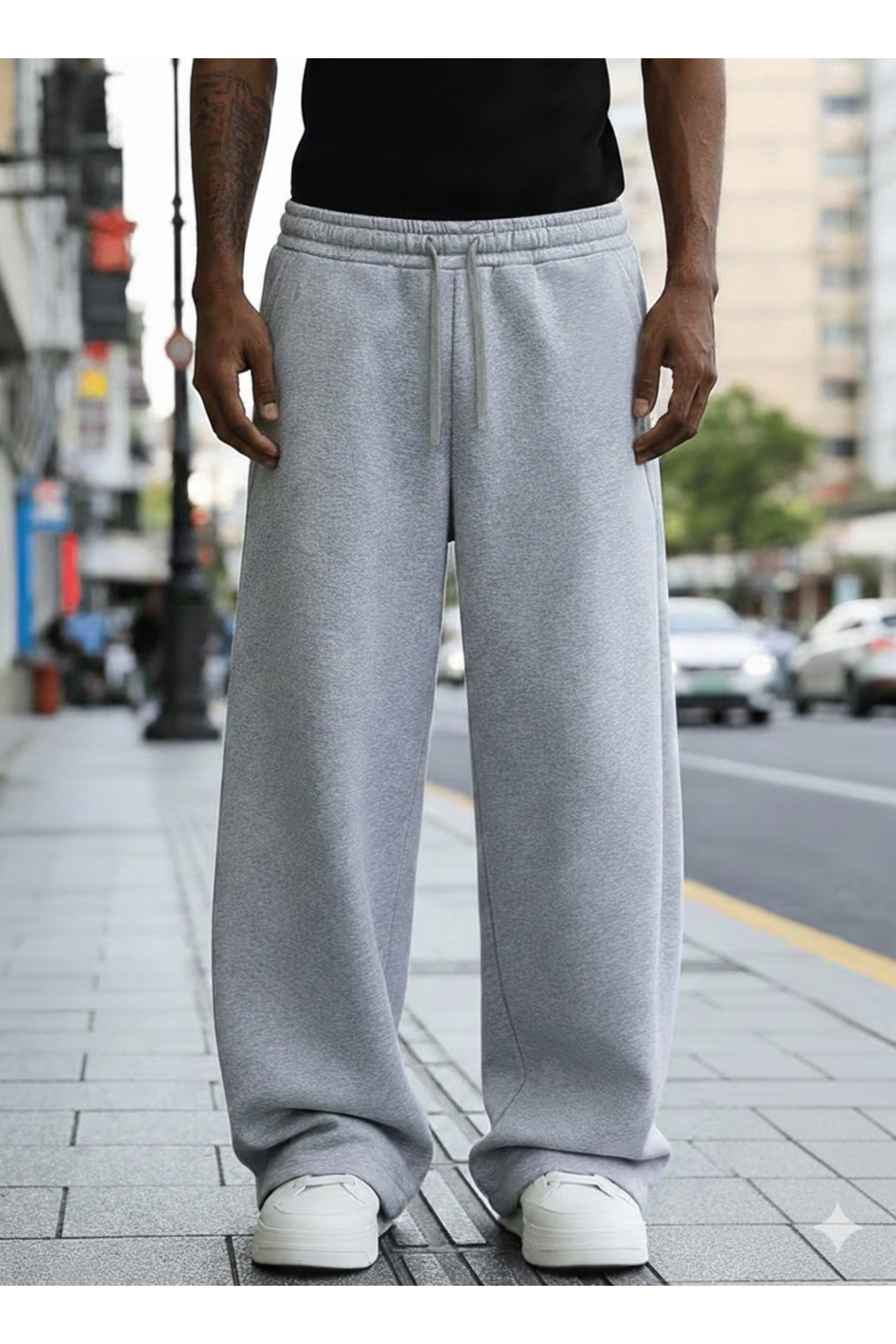 LAUSRA  2'li Eşofman Altı Erkek - Siyah & Gri Yüksek Bel Cepli Rahat Kesim Baggy Eşofman Altı - Görsel 2