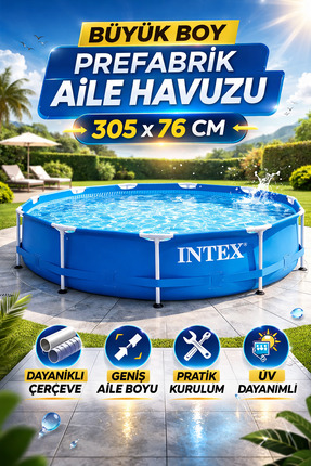 YILDIRIM OYUNCAK Prefabrik Aile Havuzu 305x76 cm | Büyük Boy Dayanıklı Çerçev...