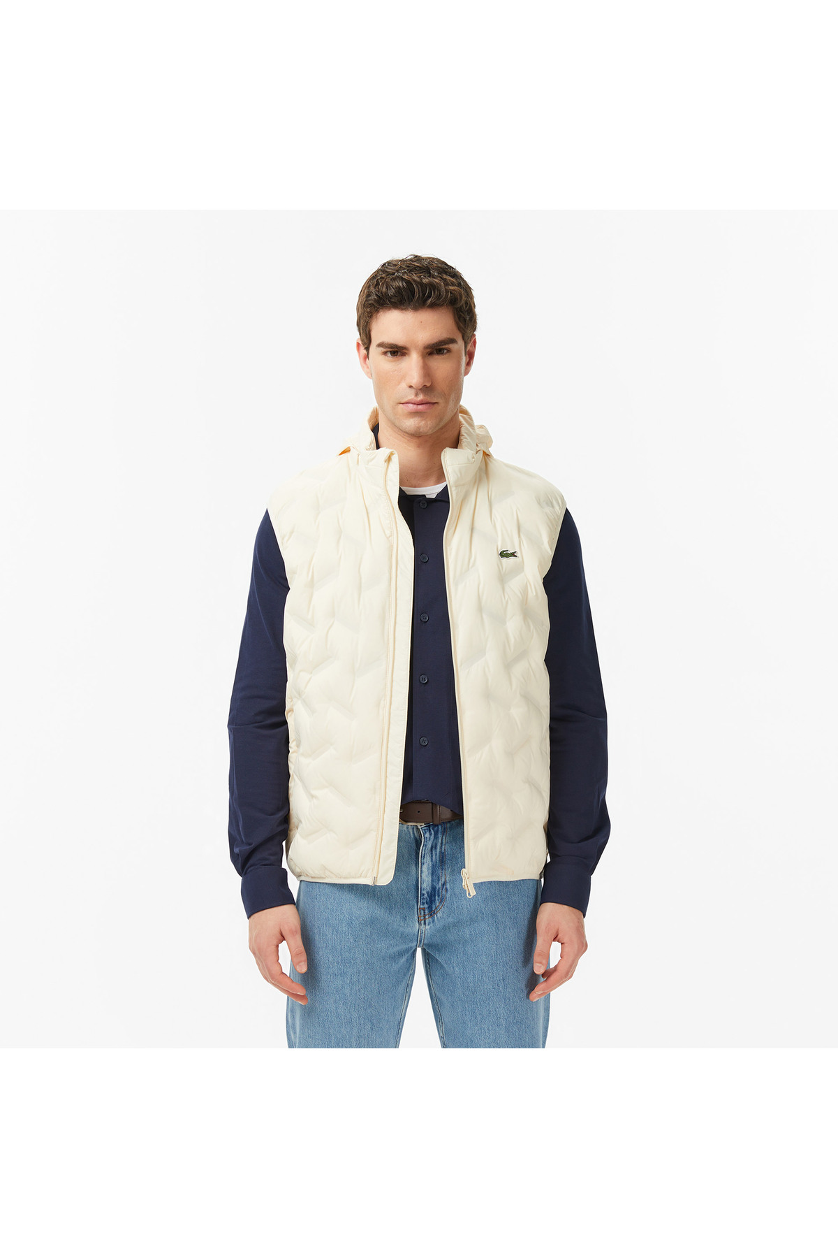 Lacoste Erkek Regular Fit Dik Yaka Kapitone Bej Yelek