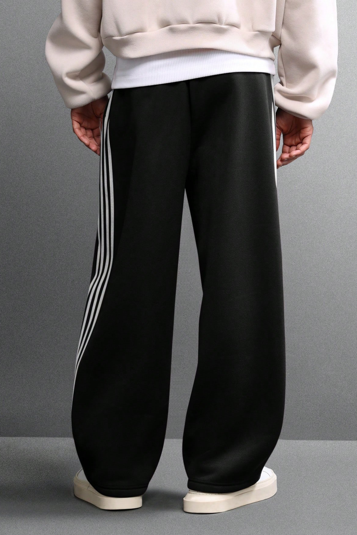 North London  Erkek Üç İplik Barrel Şeritli Oversize Rahat Eşofman Altı - Görsel 4