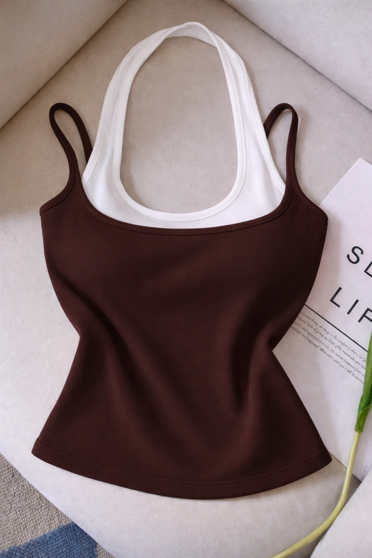 ÖZ PAMUK  PAMUKLU Kadın Boyundan Geçirmeli Çift Renk Yumuşak Soft Bluz Atlet