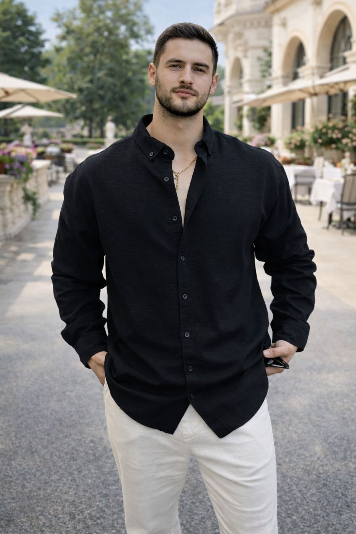 Quafash  Erkek Oversize Keten Görünümlü Gömlek