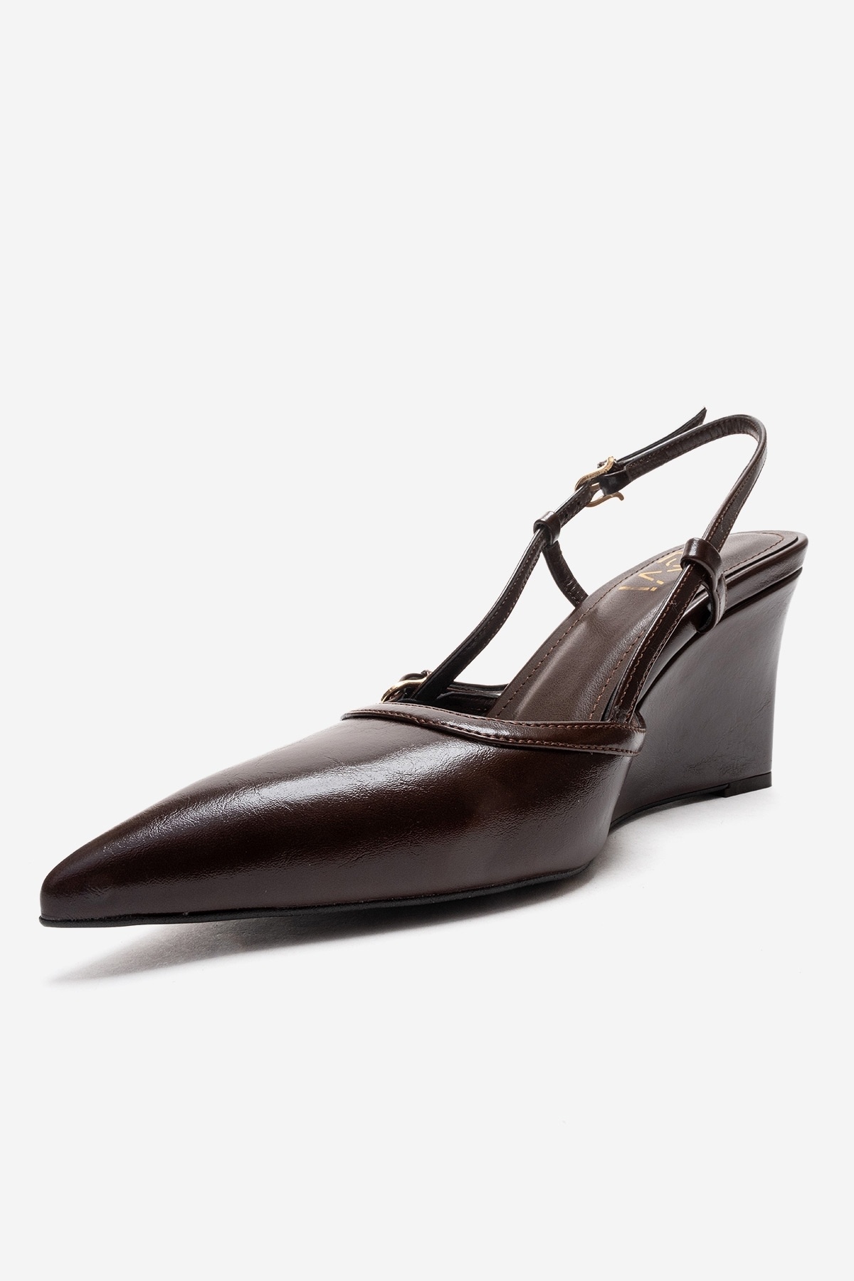 LuviShoes CELIA Kahverengi Cilt Sivri Burunlu Kadın Dolgu Topuklu Ayakkabı görsel 6